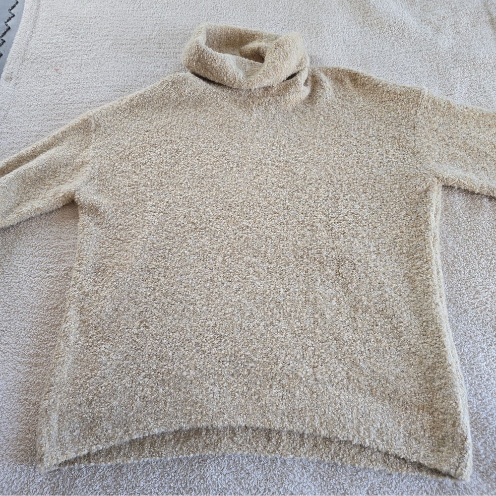 Gap Cozy Boucle Turtleneck Merino Wool Blend Long Sweater Sz XL Wheat Oversized - Picture 8 of 15